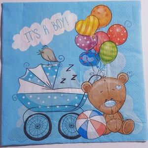 4× Paper Napkins It's a boy, #5028, teddy bears Collectable, Decoupage napkins, bears lovers,  toy carton animal, scarbooking art craft.