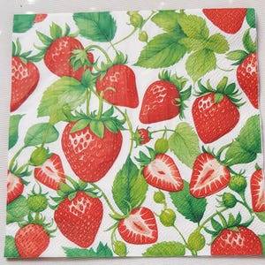 4 pieces Paper Napkins Garden Strawberry, #5093, decoupage tissue, party supplies, sweet fruit, scrapbooking art craft tissue, table decor.