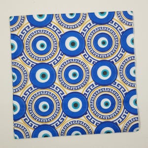 4 Decoupage Paper Napkins Evil Eye Ornament, # 5080 Greece Collection, circle geometric tissue supplies, tableware greek kitchen decor.