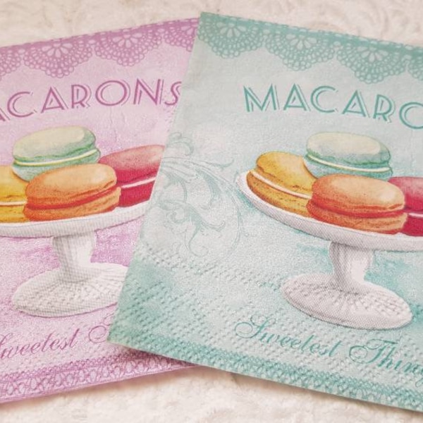 2× Cocktail Paper napkins ''Macarons'' #3379 Agua/ #3380 Lavender- Decoupage napkins, art and craft, serviette, tableware, scarbooking.