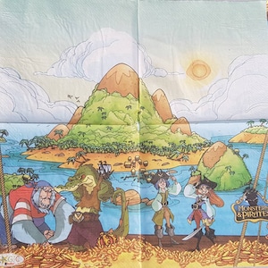 4 × Paper Napkins Monsters & Pirates,#3358, party napkins, decoupage tissue, table boy birthday decoration, kids cartoon theme,blue sea.