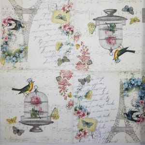 4× Paper decoupage paper napkins Romantic Eiffel, Paris beauty style, #3184, love letter scrapbooking art, tissue bird butterflues napkins.