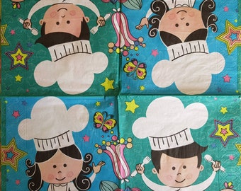 4 x paper napkins for Decoupage "Kitchen Kids" #4972 -3 ply/Collection/craft supplies/made in EU.
