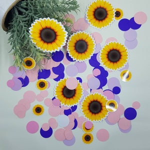 100+ Sunflower Paper Confetti, themed decoration, baby shower table decor, birthday girl supplies, floral candy tableware, party cutouts.