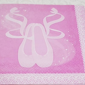 Decoupage Paper napkins set of 4 &quot;Ballet shoes&quot; #1763-2 ply, party supplies, collage, epxemera, art and craft, scarbooking, Girl Birthday.