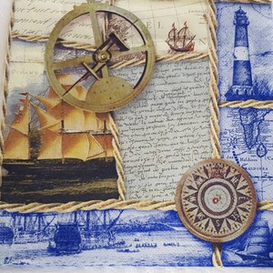 Set of 4 Decoupage Paper Napkins, #4572, Captains Diary, Sea themed setviette, summer Collectable tissues, marine craft supplies, blue map.
