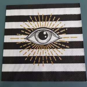 4 Decoupage Paper Napkins Evil Eye Black White Ornament #5077, Greek Collection, circle geometric tissue supplies, tableware decor.