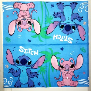 4 Decoupage paper napkins Pink Lilo & Stitch, #5090, craft supplies, party tableware decor, baby shower candy table, boy birthday scrap.