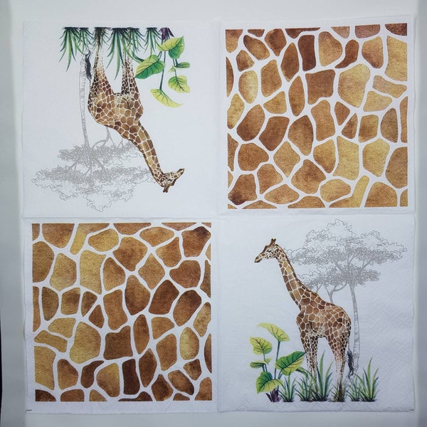 4x Paper napkins Jungle Giraffe, #5053, wild animal decoupage tissue, baby shower themed, boy birthday, craft diy, tableware animal pictures