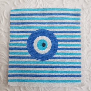 4x Decoupage Napkins  Evil Eye Ornament, # 5041, thin 1 PLY embossed tissue, Greek Collection, circle geometric tableware decor supplies.