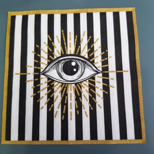 4× Decoupage Paper Napkins Evil Eye Black White Ornament lines #5078, Greek Collection, circle geometric tissue supplies, tableware decor.