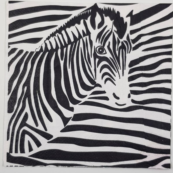 4x Paper napkins Zebra, #5039, wild animal decoupage tissue, baby shower themed, boy birthday, craft diy, tableware black white set.