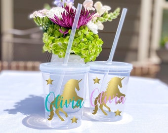 Reusable Unicorn Party Cups, Unicorn Cup with Lid and Straw, Unicorn Party Favors For Kids, Child Friendly Cup, Unicorn, Personalized