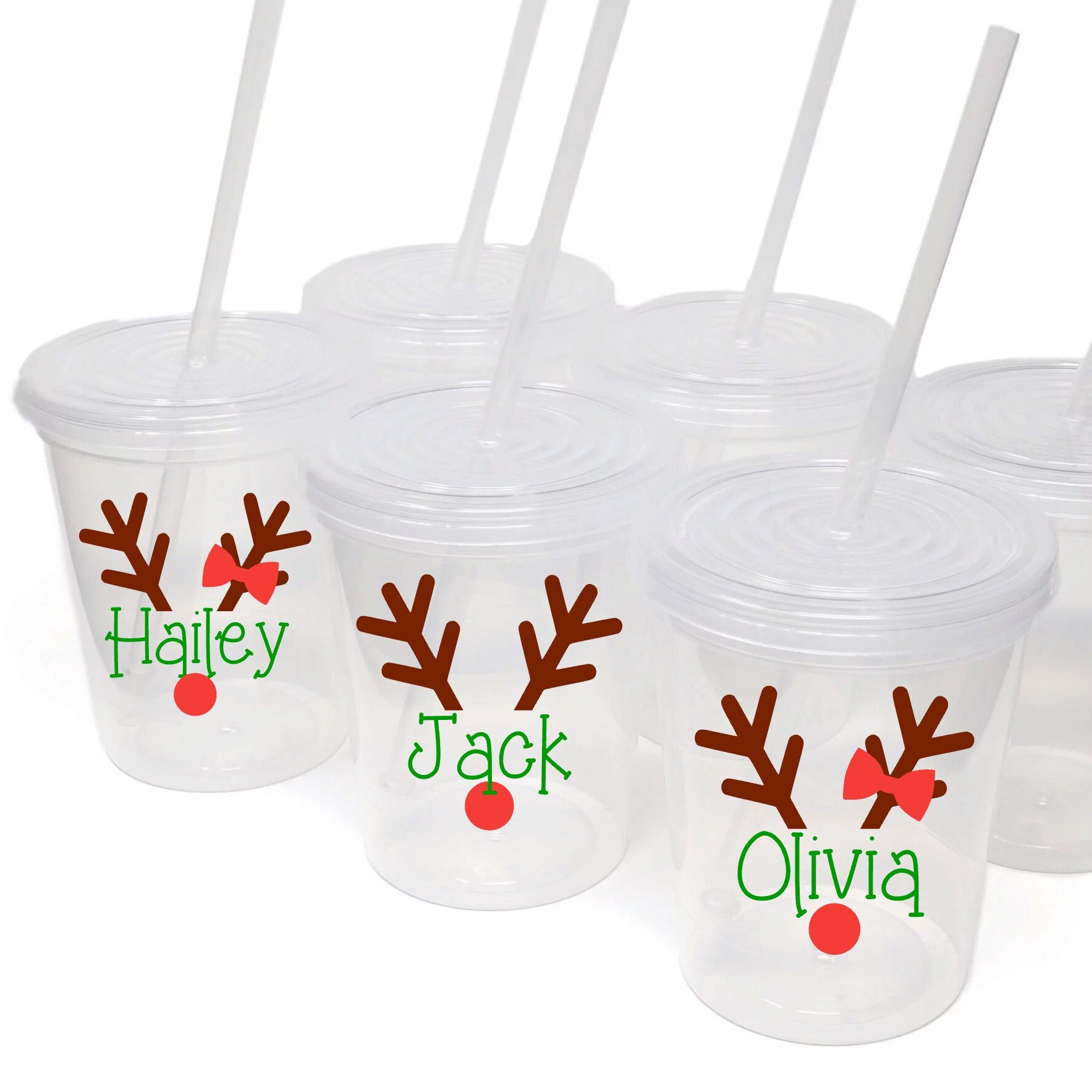 Personalized Christmas Kids Cup With Custom Name 13/16 Ounces Straw Cup  Holiday Gift Reindeer Tumbler 