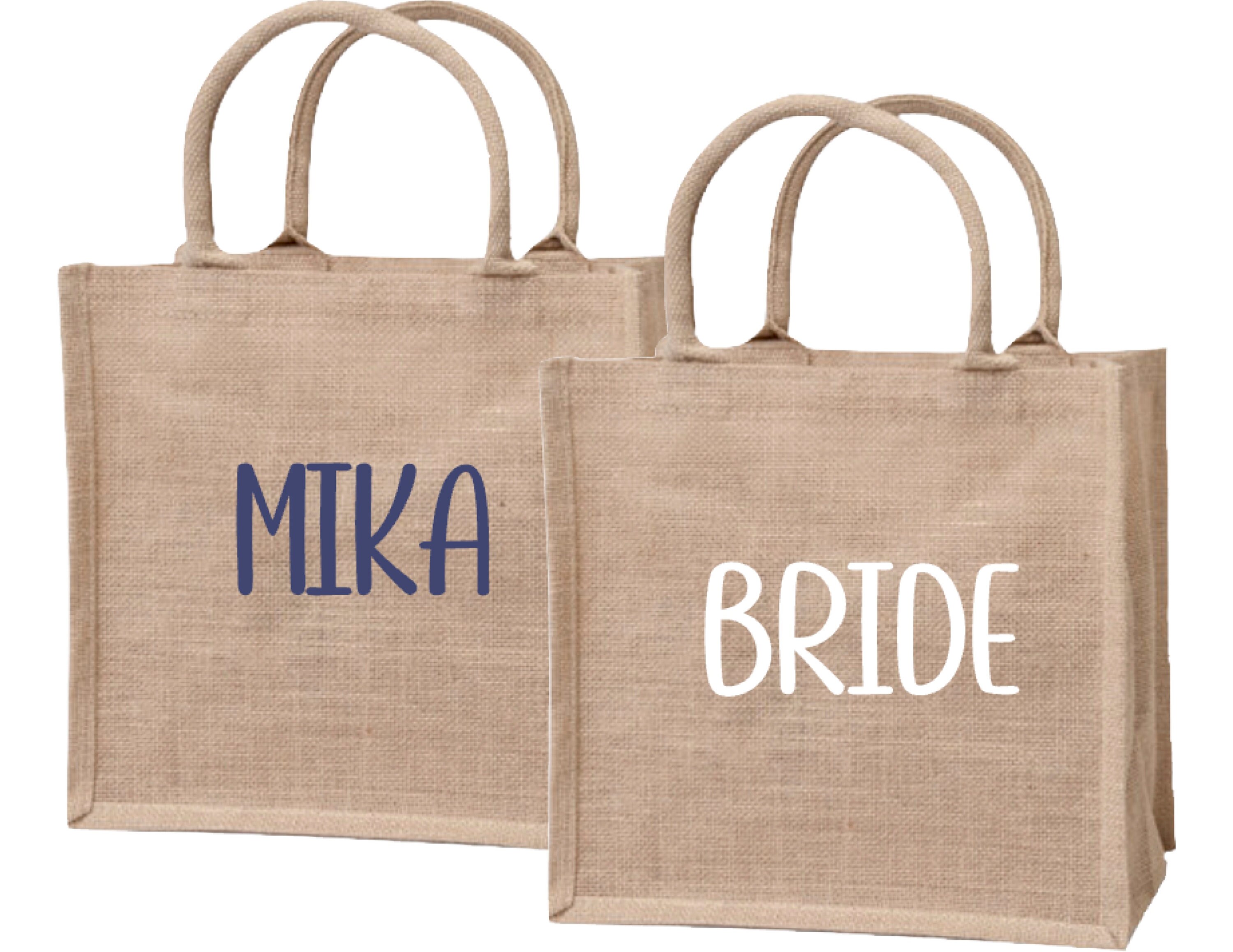 Personalized Initial Name A To Z Pink Flower Letter Beach Burlap Tote Bags  Bridesmaid Bridal Party Girls Trip Gifts Handbag Jute Large Capacity Tote  Shopper Bags