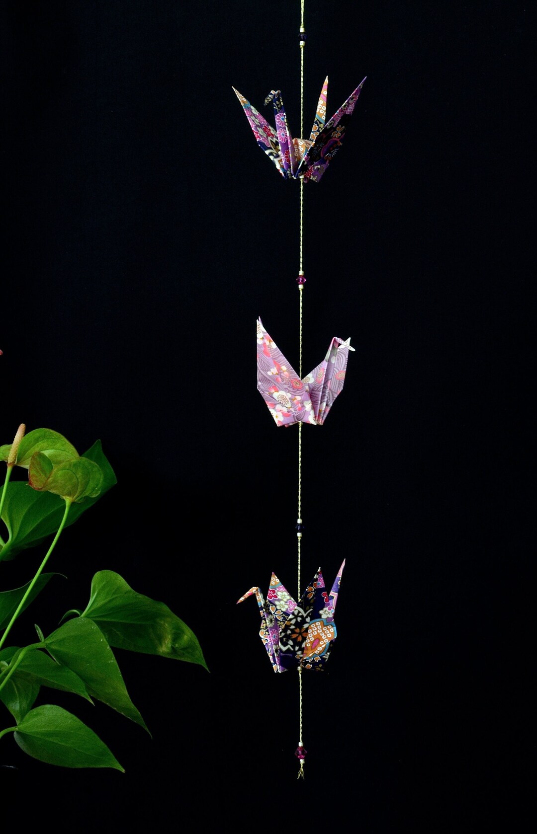 Origami Crane String Mobile - Purple Japanese Papers, Hand Varnished ...