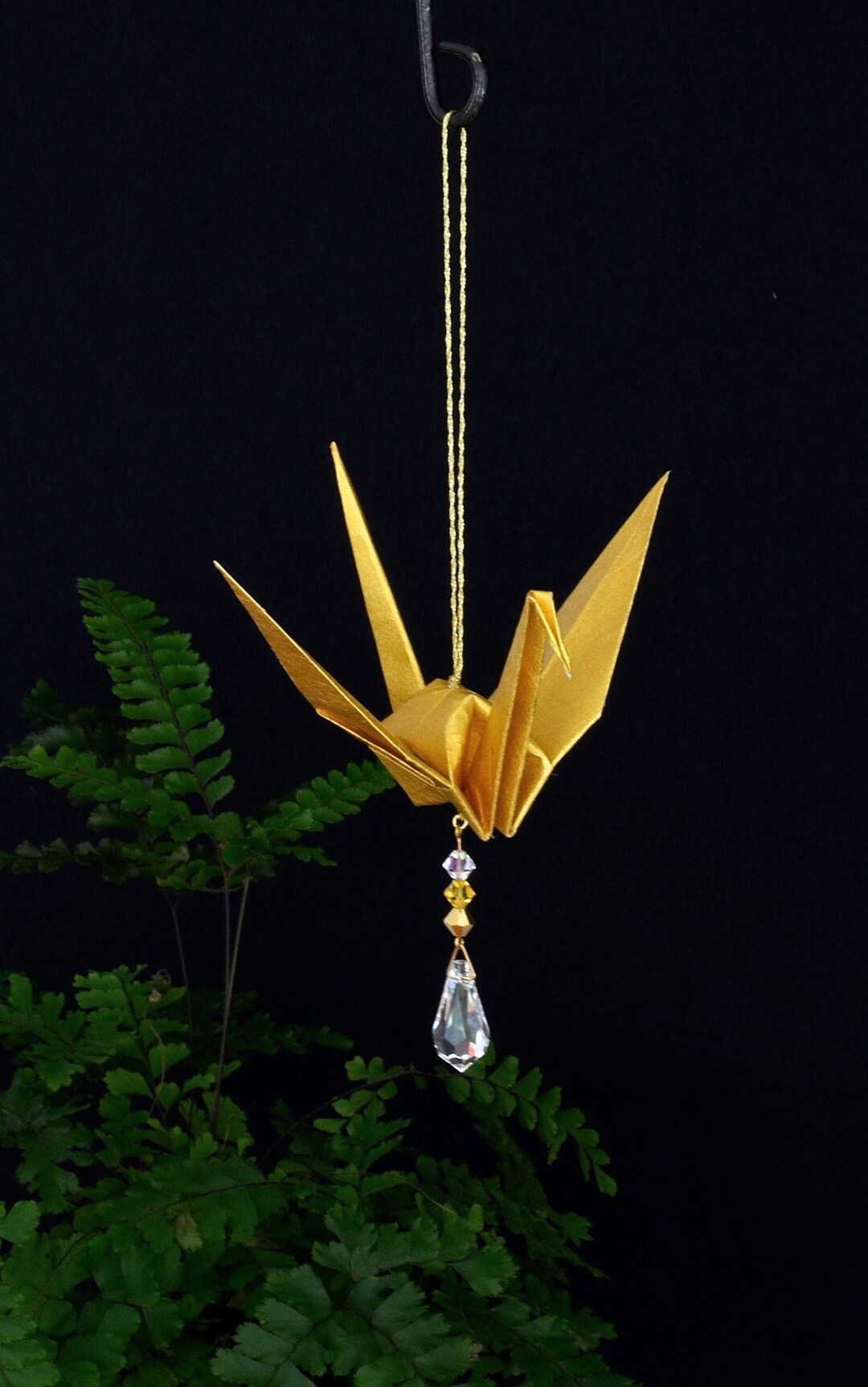 Origami Crane Suncatcher Large Gold Japanese Paper Peace Etsy