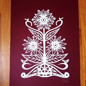 Handmade Paper Cut Folk Art: Floral Wall Decor (A3 Unframed)