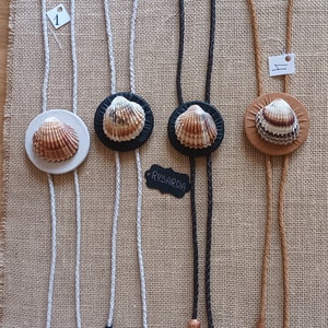Seashell Bolo Tie: Leather Cord Necklace, Boho Jewelry