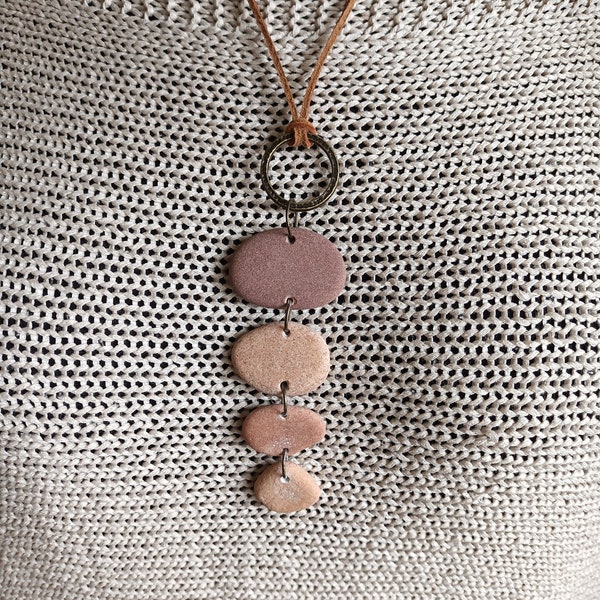 Brown Pebble necklace. Beach stone pendant. Sea stone jewelry