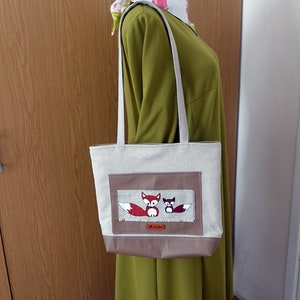 Leather and Linen shoulder bag Fox tote bag made in Lithuania image 1