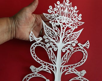 Original paper cut out art. A4 white paper cutting.