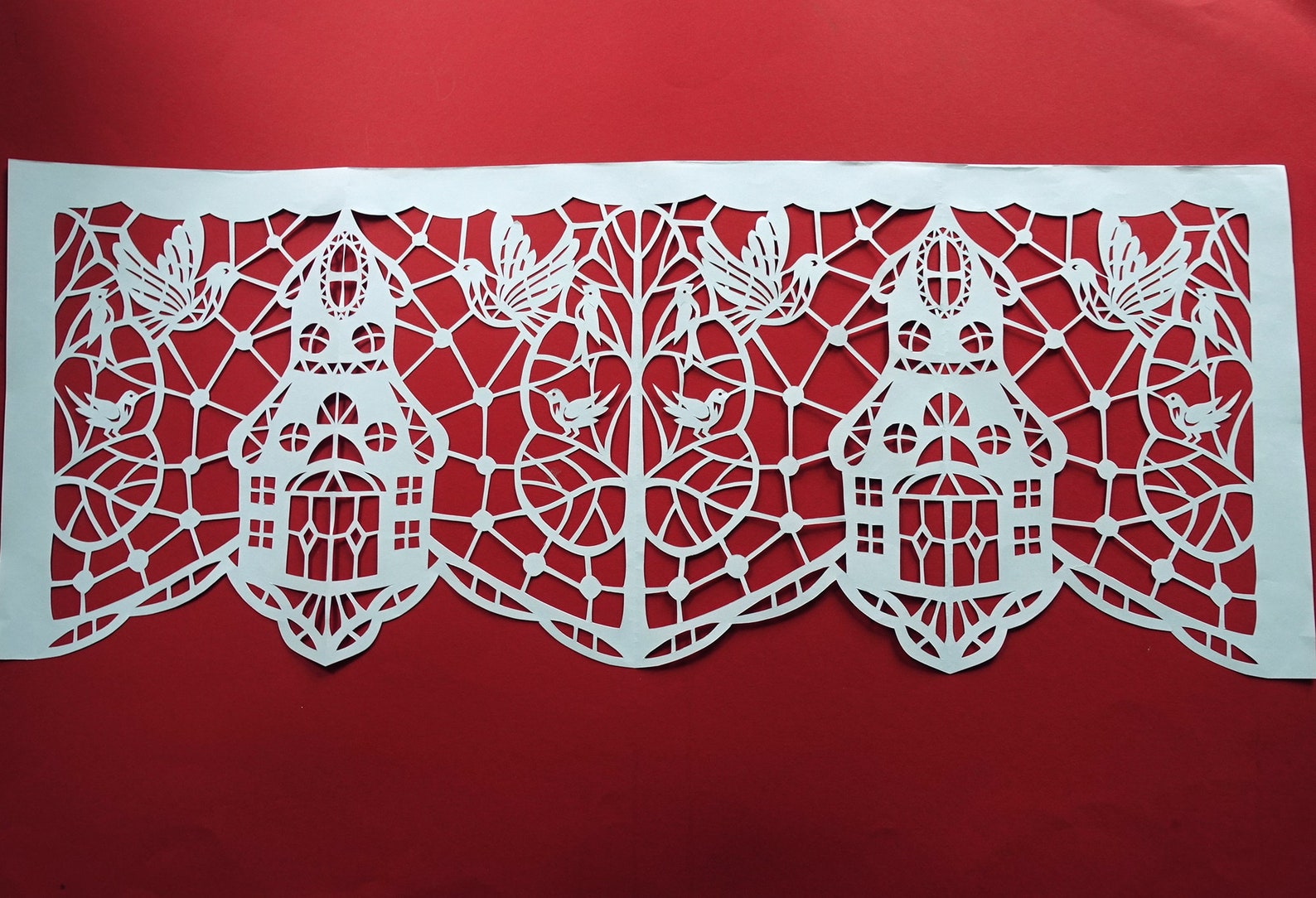 Original folk art curtains. White paper curtains of windows. Etsy