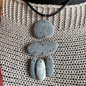 Gray stone necklace Pebble pendant Boho style necklace