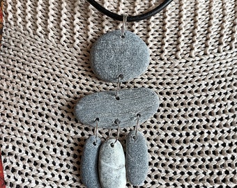 Gray stone necklace Pebble pendant Boho style necklace