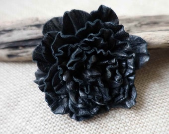 Black leather brooch. Black flower brooch. Anniversary brooch. Lithuanian jewelry