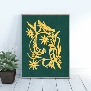 Birds picture paper cut out art. Original paper cut decor. Paper cutting art work by Rysarda