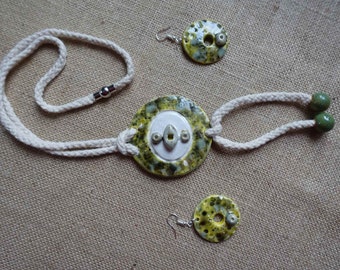 Parure Pendentif & Boucles D'oreilles Céramique émaillée Et Acier - Occasion Parfait état