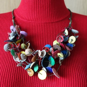 Colorful women&#39;s leather bib necklace