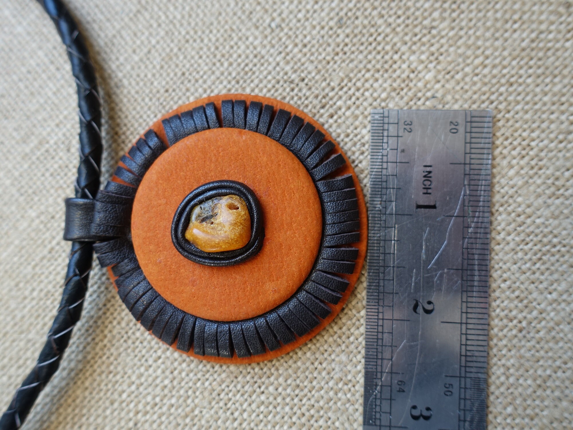 Brown leather necklace. Oval pendant leather necklace. Etsy