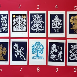 Tarjetas de cumpleaños para 10-50 años. Scherenschnitte. Arte original en papel cortado a mano. Arte lituano.