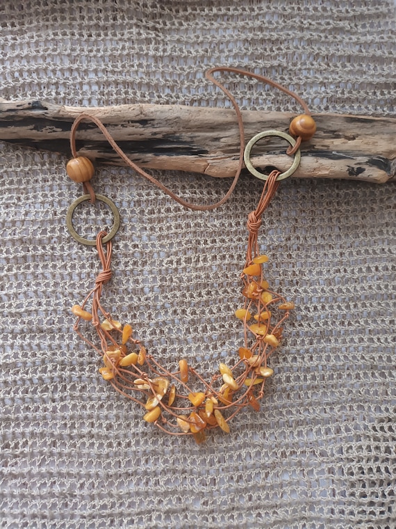 Baltic Amber Necklace Gift Leather Necklace Lithuanian Jewelry