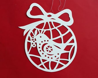 Hand Cut out paper Christmas decoration. Original paper cut artwork by Rysarda. Lithuania art