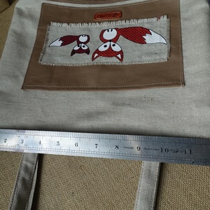 Leather and Linen shoulder bag Fox tote bag made in Lithuania image 8