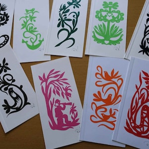 Hand cut paper cards. Folk art cards. Original paper cut.  Lithuania art