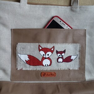 Leather and Linen shoulder bag Fox tote bag made in Lithuania image 4