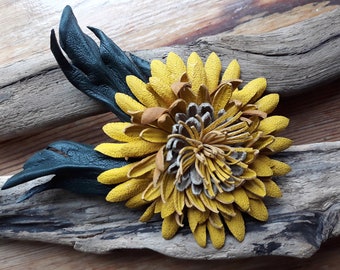 Elegant brooch.Yellow flower brooch. chrysanthemum brooch