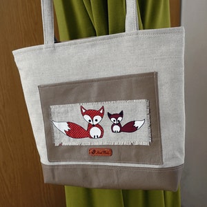 Leather and Linen shoulder bag Fox tote bag made in Lithuania image 2