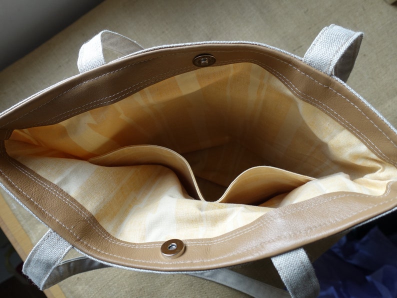 Leather and Linen shoulder bag Fox tote bag made in Lithuania image 6