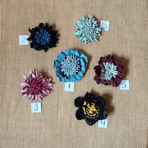 Leather flower brooch for dress Lithuanian jewelry