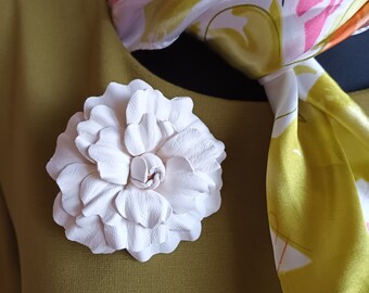 Elegant White leather brooch. White flower brooch. Lithuanian jewelry