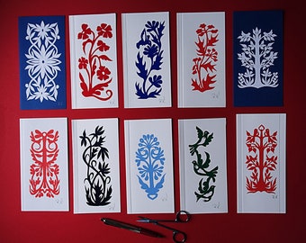 Hand paper cut art cards. Original paper cut. Paper cut greetings cards.