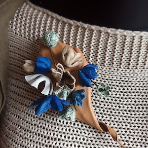 Beige Leather brooch. Colored flower brooch. Lithuanian jewelry