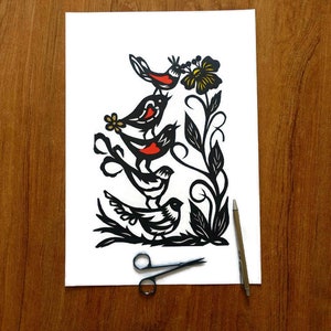 Handmade Birds Papercut Art: Lithuanian Folk Art, Unframed A3