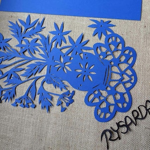 Blue Papercut Art: A4 Floral Vase, Hand-Cut Wall Decor