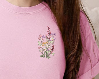 Comfort Colors Flower Embroidered Shirt, Floral Tee, Floral Sweatshirt, Flower T-shirt, Wild Flower sweatshirt, Grandma Sweatshirt